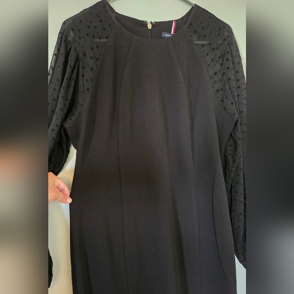 Tommy Hilfiger Black Shift Dress Lace Sleeves Size 12 - Picture 6 of 10